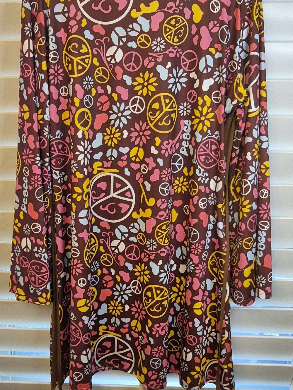 Halloween Costume Womens Retro Floral Peace Sign Hippie 60's 70's Dress & Access - Picture 7 of 12
